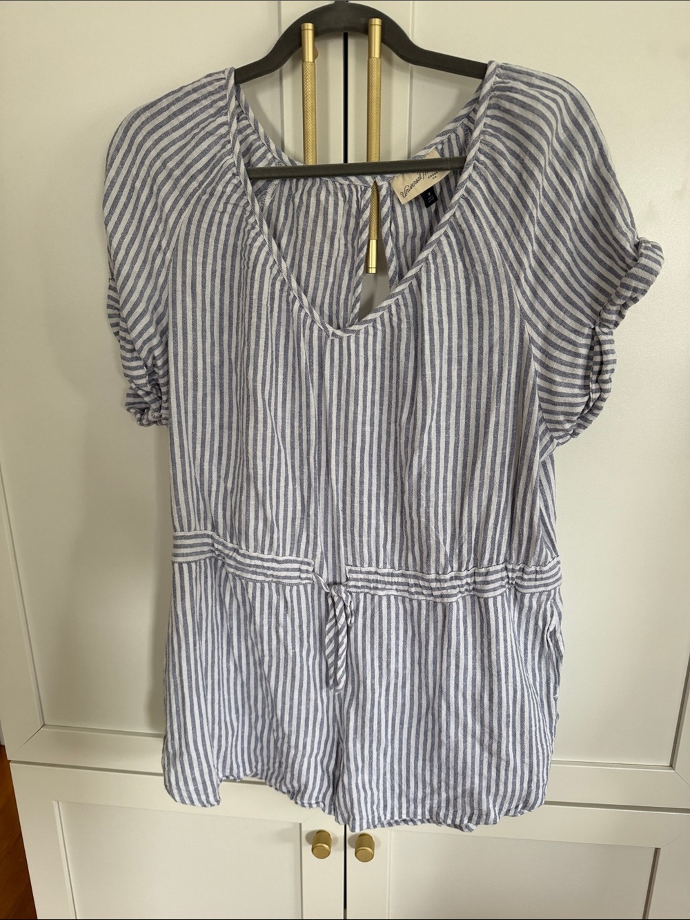 Universal Thread Blue and White Striped V-Neck Romper
